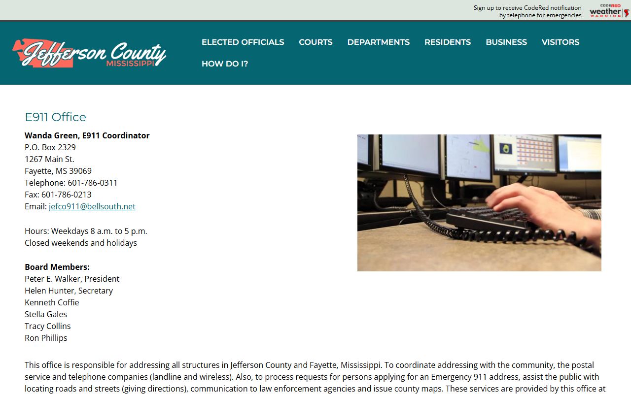 Jefferson County E911 office page used for directions to the Circuit Clerk and courthouse records counter