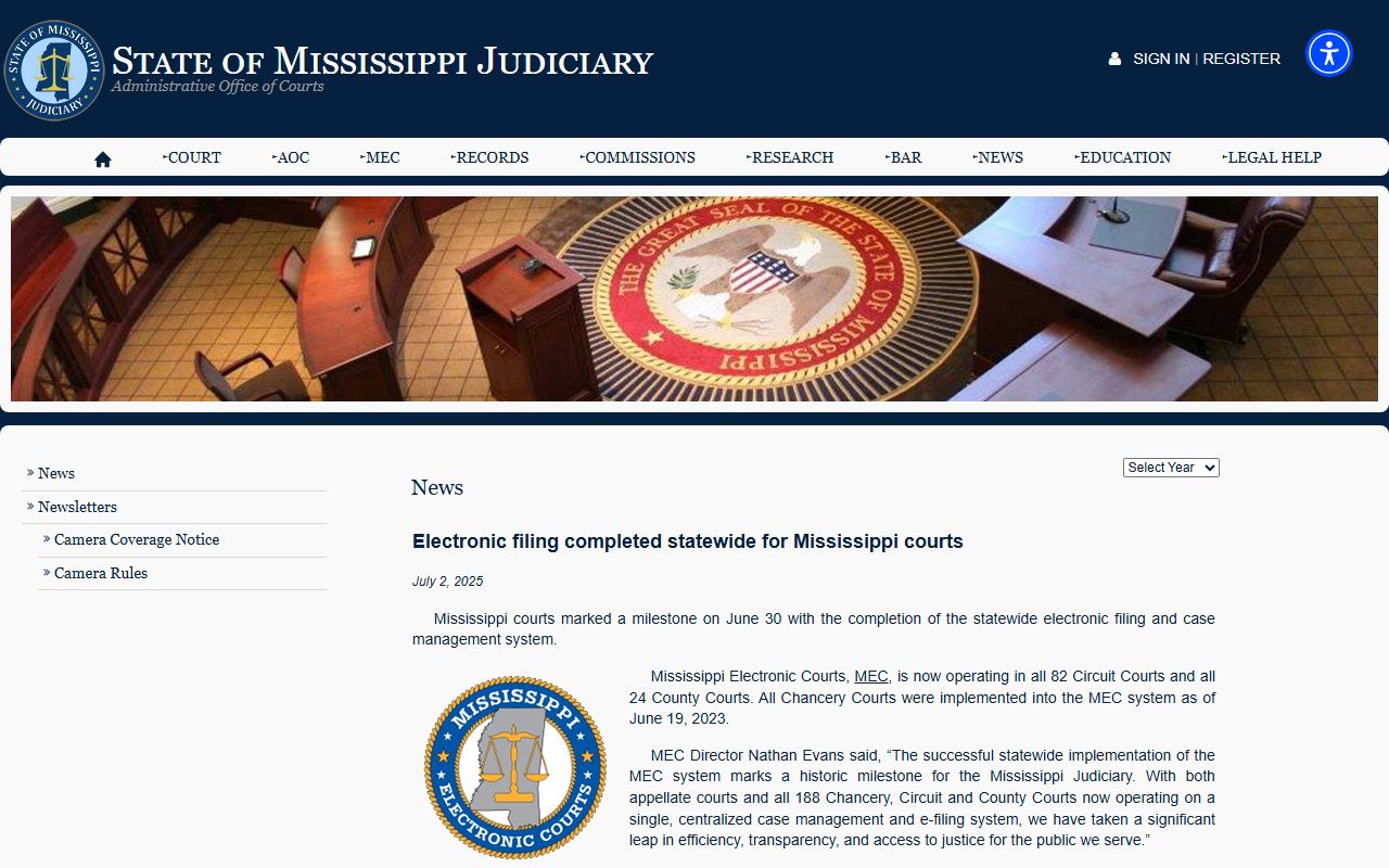 Jefferson County court dockets and the statewide electronic filing completion for Mississippi courts