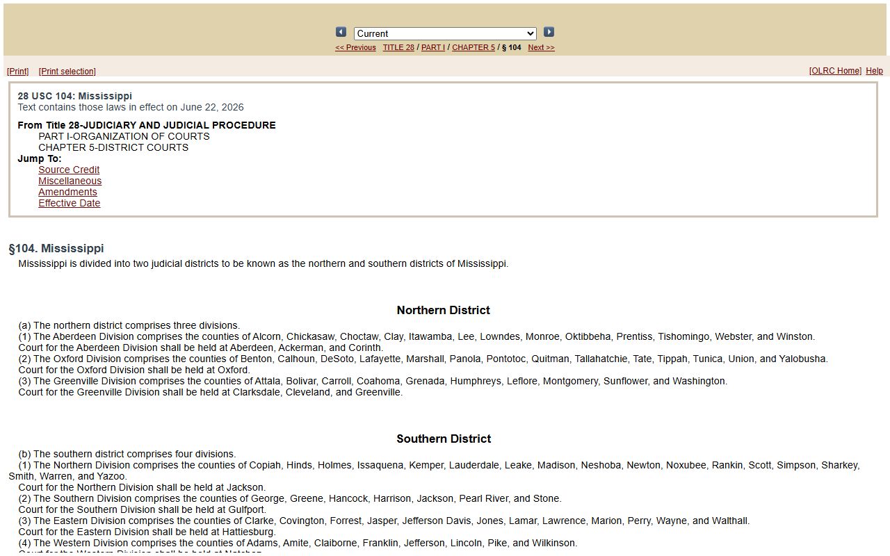 Jefferson County Circuit Court and the 28 USC 104 federal judicial district definition