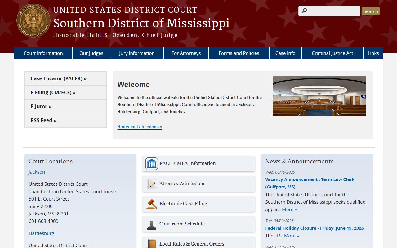 Jefferson County Circuit Court records and the federal Southern District of Mississippi court