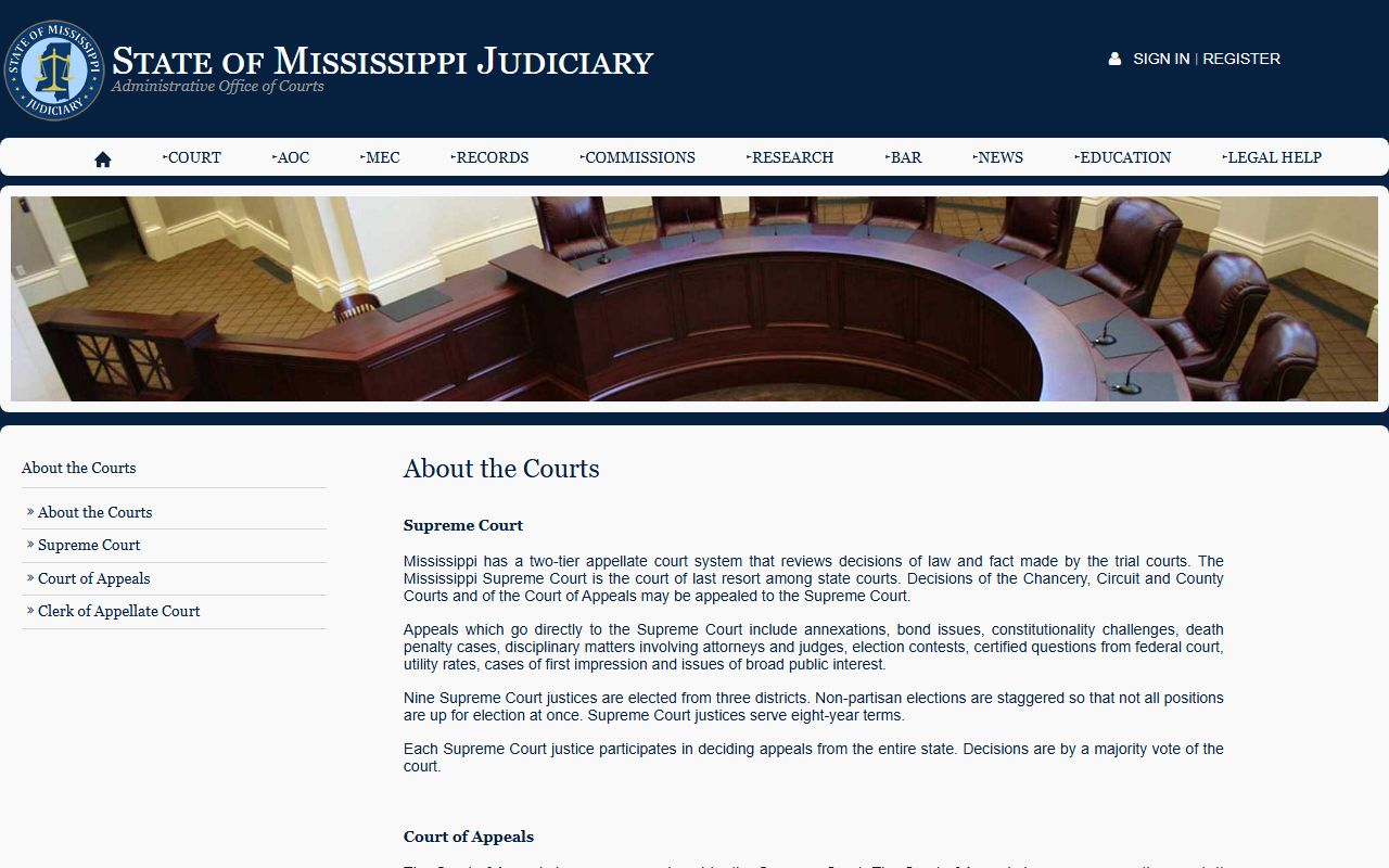 Mississippi Judiciary overview of courts that hold Jefferson County court records