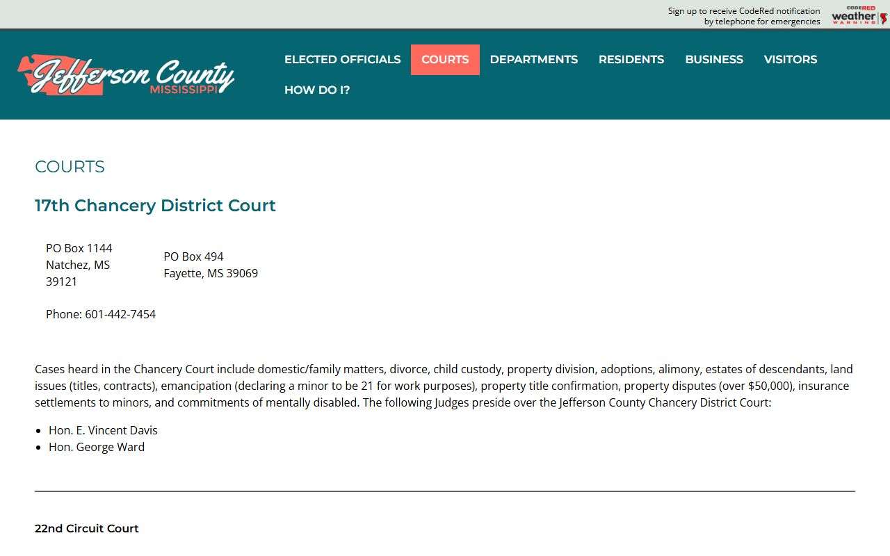 Jefferson County Courts page listing offices that hold court records