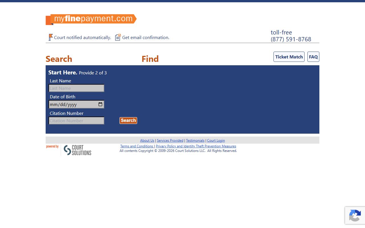 Jefferson County traffic court records citation lookup on the MyFinePayment portal